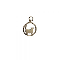 9ct Gold 16x18mm standing Cat looking-the right in a circle Pendant or Charm