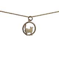 9ct Gold 16x18mm standing Cat looking-the right in a circle Pendant with a 1.1mm wide cable Chain
