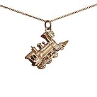 9ct Gold 16x27mm solid Steam Locomotive Pendant with a 1.1mm wide cable Chain