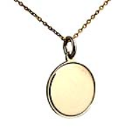 9ct Gold 17mm round engine turned line border Disc Pendant on a 1.2mm wide cable Chain 16 inches Only Suitable for Children