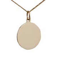 9ct Gold 17mm round plain Disc Pendant with a 0.6mm wide curb Chain