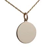 9ct Gold 17mm round plain Disc Pendant with a 1.2mm wide cable Chain