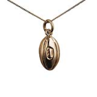 9ct Gold 17x10mm Rugby Ball Pendant with a 0.6mm wide curb Chain