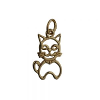 9ct Gold 17x12mm pierced sitting Cat Pendant or Charm