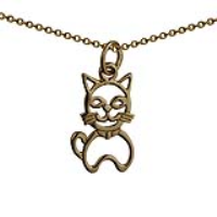 9ct Gold 17x12mm pierced sitting Cat Pendant with a 1.1mm wide cable Chain