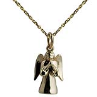 9ct Gold 17x12mm solid Guardian Angel Pendant with a 1.2mm wide cable Chain