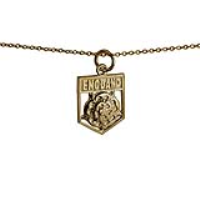9ct Gold 17x14mm England Badge Pendant with a 1.1mm wide cable Chain