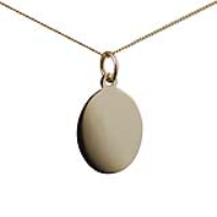 9ct Gold 17x14mm plain oval Disc Pendant with belcher Chain 16 inches Only Suitable for Children