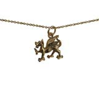 9ct Gold 17x15mm Welsh Dragon Pendant with a 1.1mm wide cable Chain