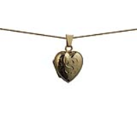 9ct Gold 17x16mm heart shaped hand engraved Locket with a 0.6mm wide curb Chain