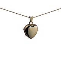 9ct Gold 17x16mm heart shaped plain Locket with a 0.6mm wide curb Chain