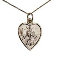 9ct Gold 17x16mm heart St Christopher Pendant with a 0.6mm wide curb Chain