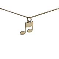 9ct Gold 17x16mm Musical Note Pendant with a 1.1mm wide cable Chain