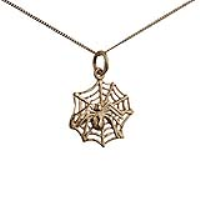 9ct Gold 17x16mm Spider on Web Pendant with a 0.6mm wide curb Chain 16 inches Only Suitable for Children