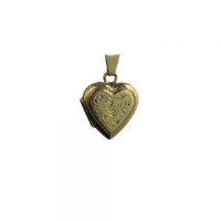 9ct Gold 17x17mm heart shaped hand engraved flat Locket