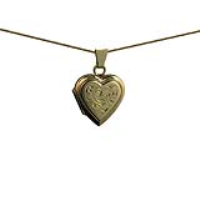 9ct Gold 17x17mm heart shaped hand engraved flat Locket with a 0.6mm wide curb Chain