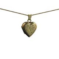 9ct Gold 17x17mm heart shaped hand engraved flat Locket with a 0.6mm wide curb Chain 16 inches Only Suitable for Children