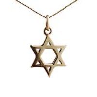 9ct Gold 17x17mm plain Star of David Pendant with a 0.6mm wide curb Chain
