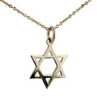 9ct Gold 17x17mm plain Star of David Pendant with a 1.1mm wide cable Chain