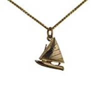 9ct Gold 17x18mm Yacht with Sailor Pendant with a 1.1mm wide spiga Chain 16 inches Only Suitable for Children
