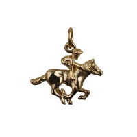 9ct Gold 17x21mm galloping Horse and Jockey Pendant or Charm