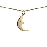 9ct Gold 17x28mm smiling Half Moon/Sun Pendant with a 1.1mm wide cable Chain
