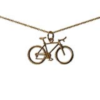 9ct Gold 17x29mm Bicycle Pendant with a 1.1mm wide cable Chain 18 inches