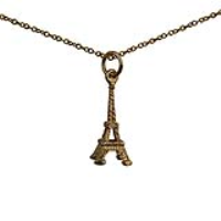 9ct Gold 17x9mm Eiffel Tower Pendant with a 1.1mm wide cable Chain