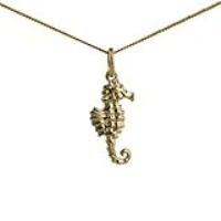9ct Gold 17x9mm Seahorse Pendant with a 0.6mm wide curb Chain