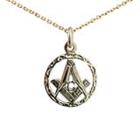 9ct Gold 18mm hand engraved Masonic emblem in a circle with G Pendant on a 1.2mm wide cable Chain