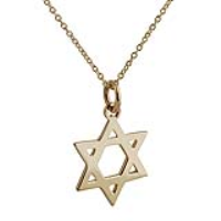 9ct Gold 18mm plain Star of David Pendant with a 1.1mm wide cable Chain