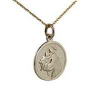 9ct Gold 18mm round St Anthony of Padua Pendant with a 1.2mm wide cable Chain