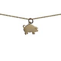 9ct Gold 18x12mm Pig Pendant with a 1.1mm wide cable Chain