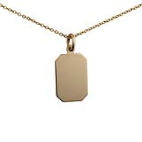 9ct Gold 18x12mm plain cut corner rectangular Disc Pendant with a 1.1mm wide cable Chain