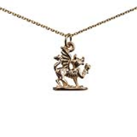 9ct Gold 18x15mm Welsh Dragon Pendant with a 1.2mm wide cable Chain 16 inches Only Suitable for Children
