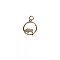 9ct Gold 18x18mm Dolphin jumping-the left in a circle Pendant or Charm