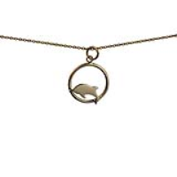 9ct Gold 18x18mm Dolphin jumping-the left in a circle Pendant with a 1.1mm wide cable Chain