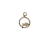 9ct Gold 18x18mm Dolphin jumping-the right in a circle Pendant or Charm