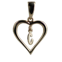 9ct Gold 18x18mm Initial C in a Heart Pendant on a bail loop