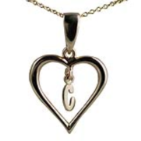 9ct Gold 18x18mm Initial C in a Heart Pendant on a bail loop with a 1.1mm wide cable Chain