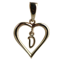 9ct Gold 18x18mm Initial D in a Heart Pendant on a bail loop