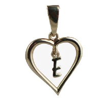 9ct Gold 18x18mm Initial E in a Heart Pendant on a bail loop