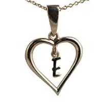 9ct Gold 18x18mm Initial E in a Heart Pendant on a bail loop with a 1.1mm wide cable Chain