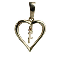9ct Gold 18x18mm Initial F in a Heart Pendant on a bail loop