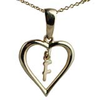 9ct Gold 18x18mm Initial F in a Heart Pendant on a bail loop with a 1.1mm wide cable Chain