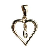9ct Gold 18x18mm Initial G in a Heart Pendant on a bail loop