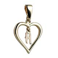 9ct Gold 18x18mm Initial H in a Heart Pendant on a bail loop