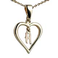 9ct Gold 18x18mm Initial H in a Heart Pendant on a bail loop with a 1.1mm wide cable Chain