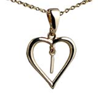 9ct Gold 18x18mm Initial I in a Heart Pendant on a bail loop with a 1.1mm wide cable Chain