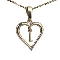9ct Gold 18x18mm Initial L in a Heart Pendant on a bail loop with a 1.1mm wide cable Chain